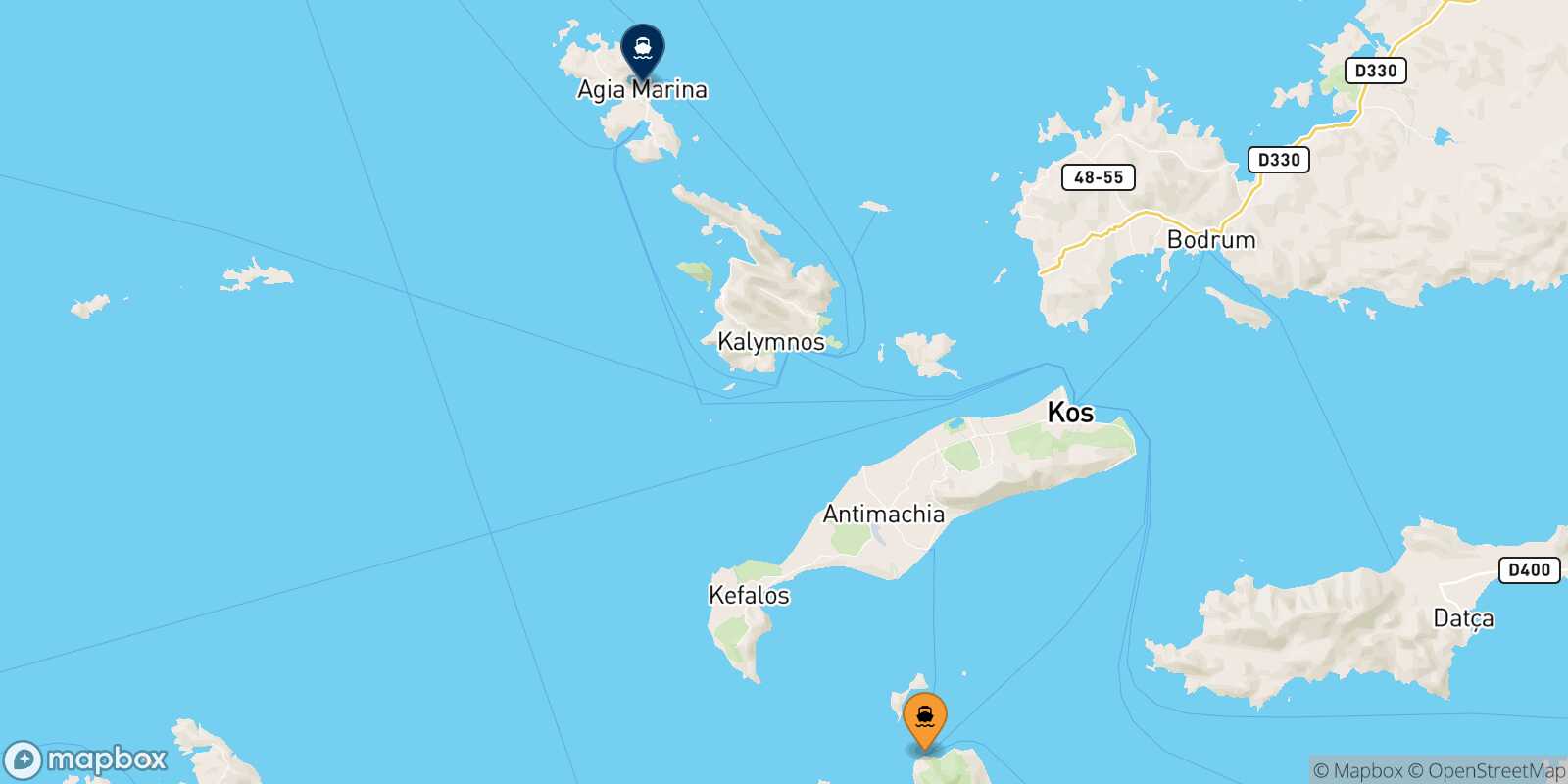 Mapa de la ruta Nisyros Leros