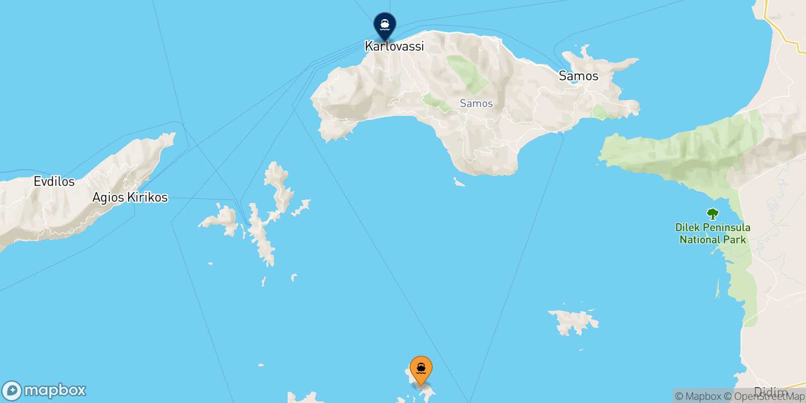 Mapa de la ruta Arkyi Pythagorio (Samos)