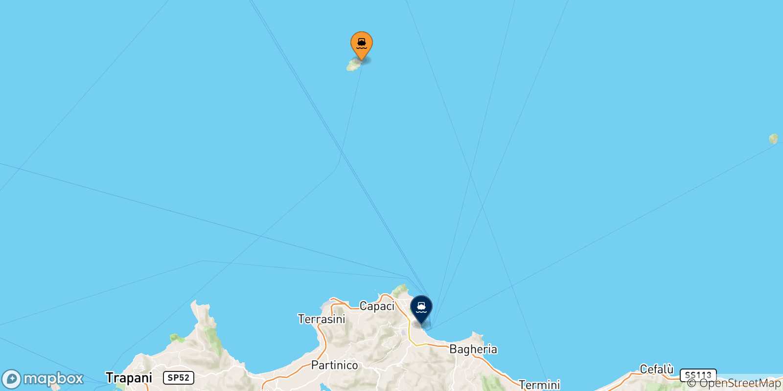 Mapa de los destinos alcanzables de La Isla De Ustica
