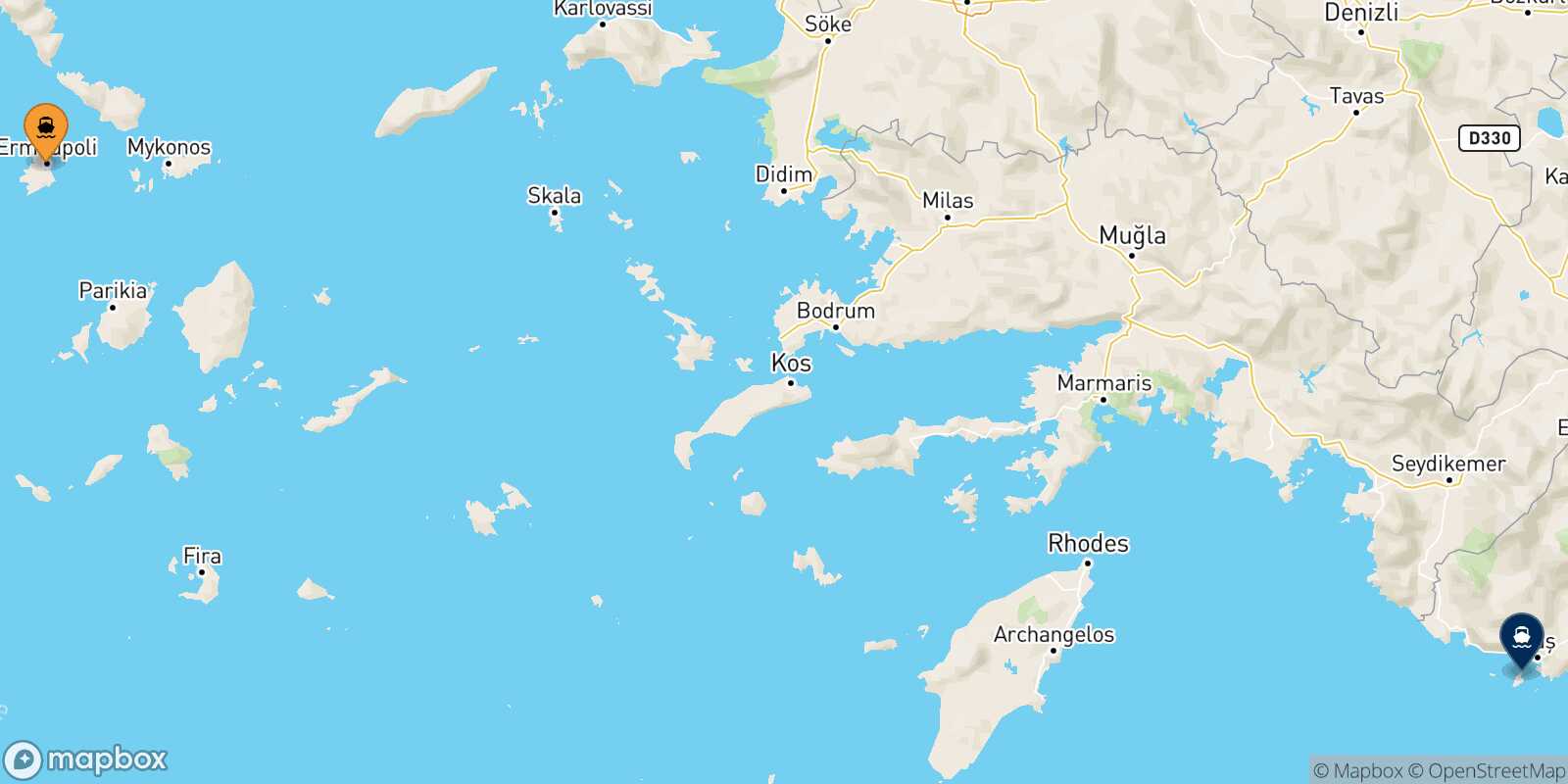 Mapa de la ruta Syros Kastelorizo