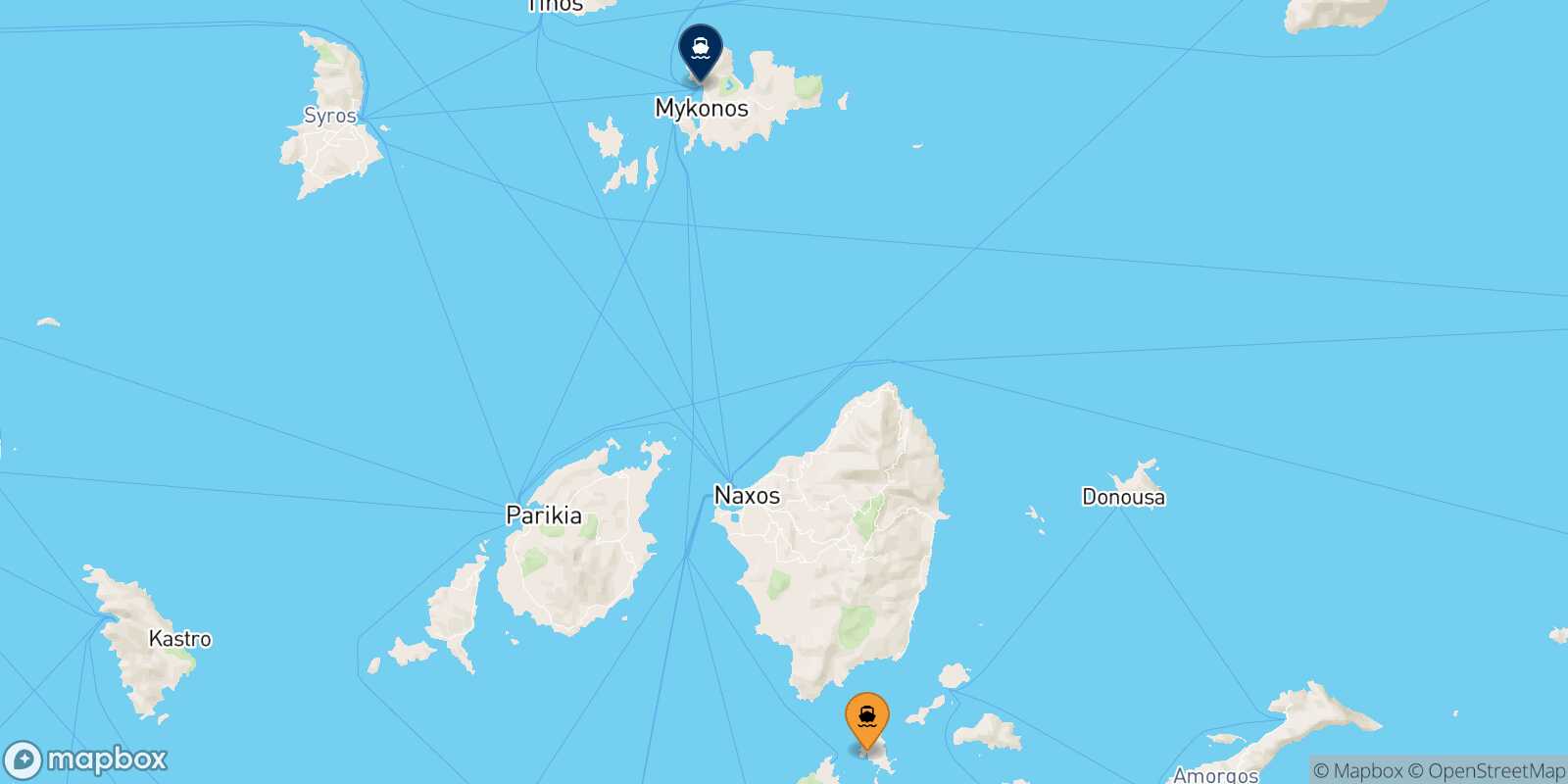 Mapa de la ruta Schinoussa Mykonos