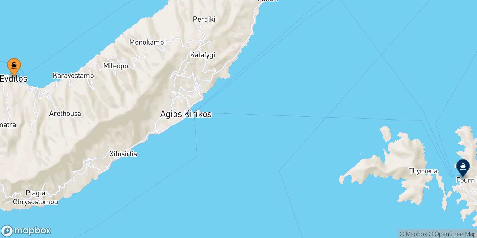 Mapa de la ruta Agios Kirikos (Ikaria) Fourni
