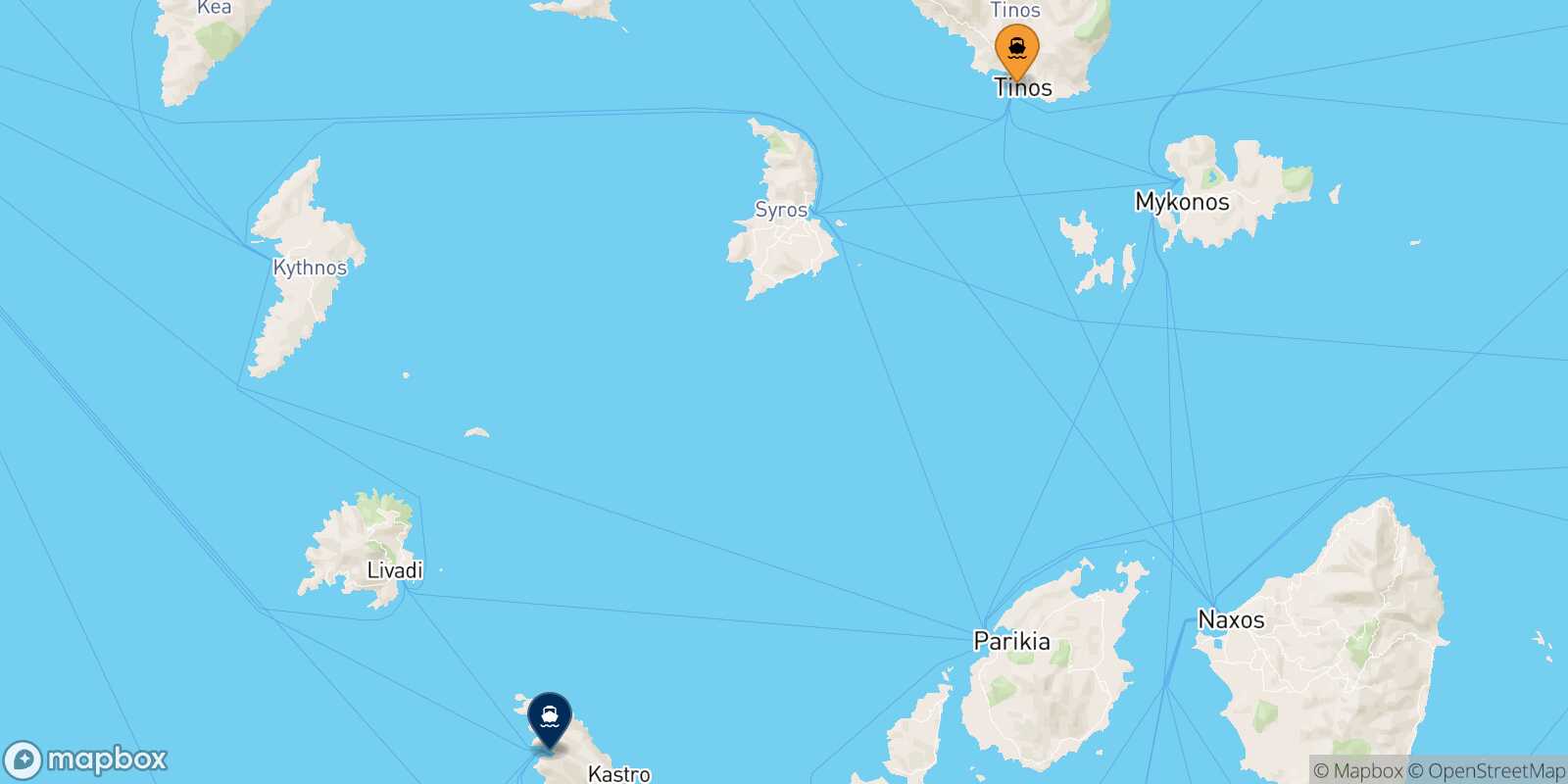 Mapa de la ruta Tinos Sifnos