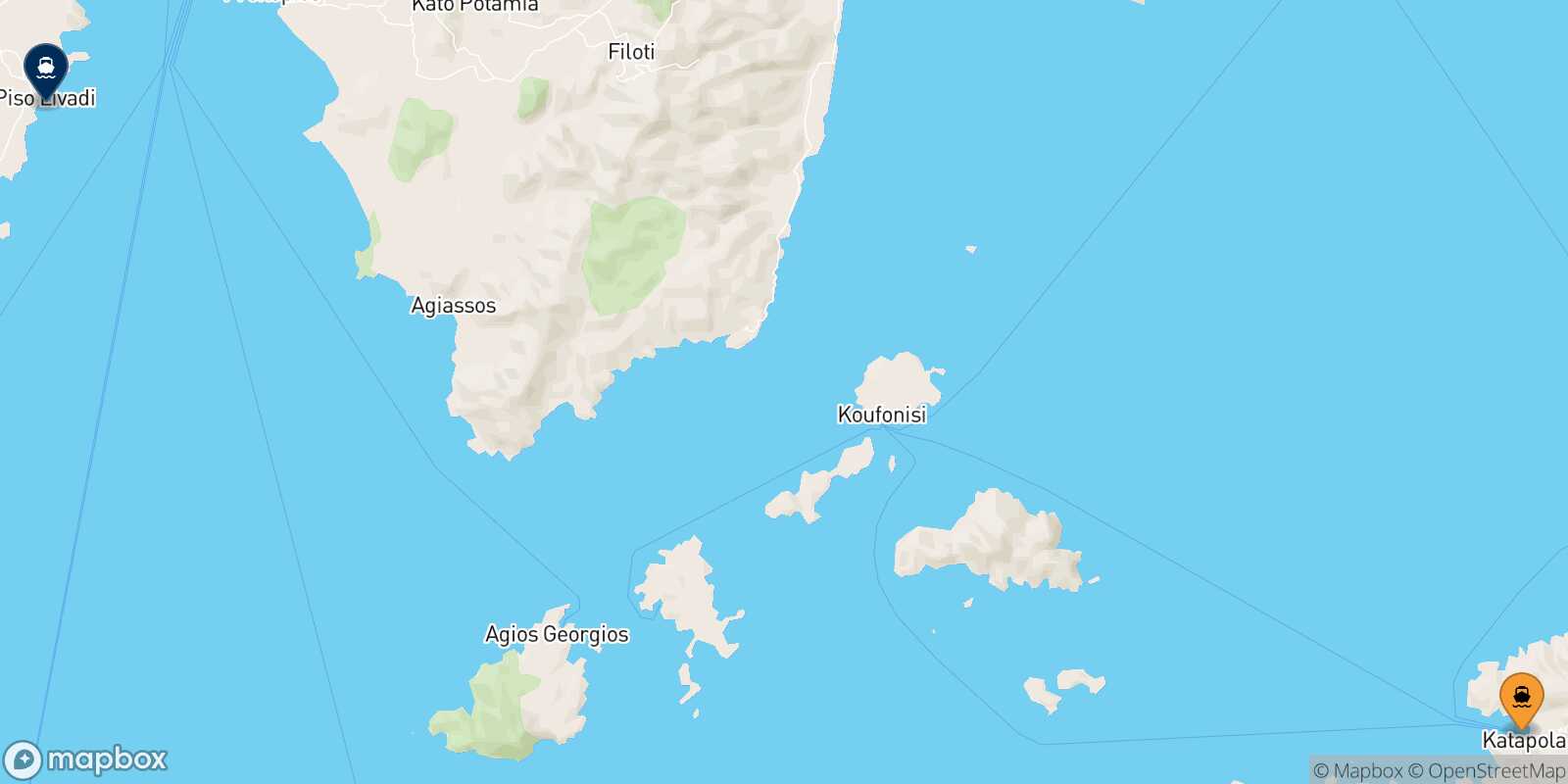 Mapa de la ruta Katapola (Amorgos) Piso Livadi (Paros)