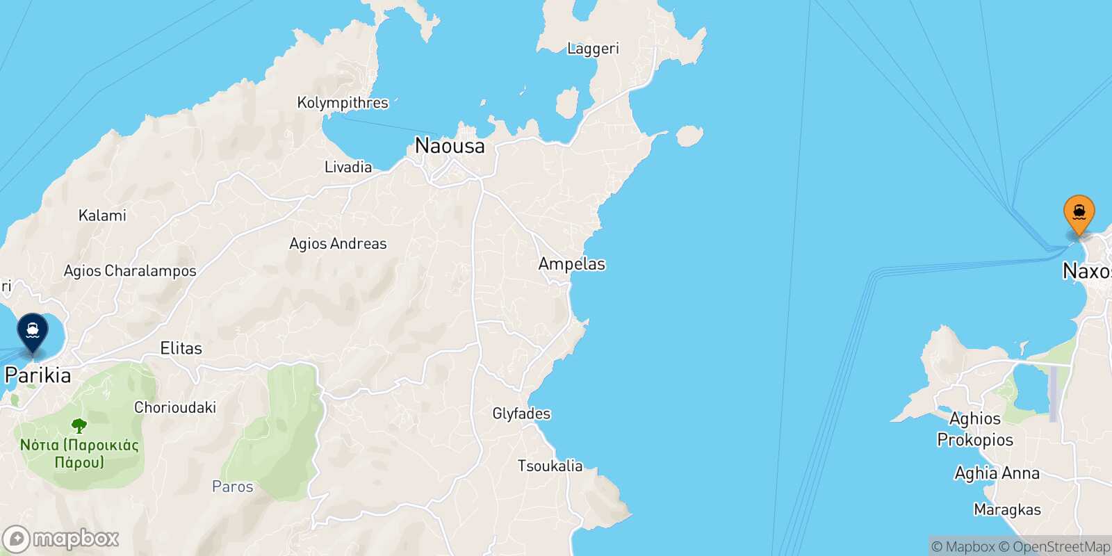 Mapa de la ruta Naxos Paros