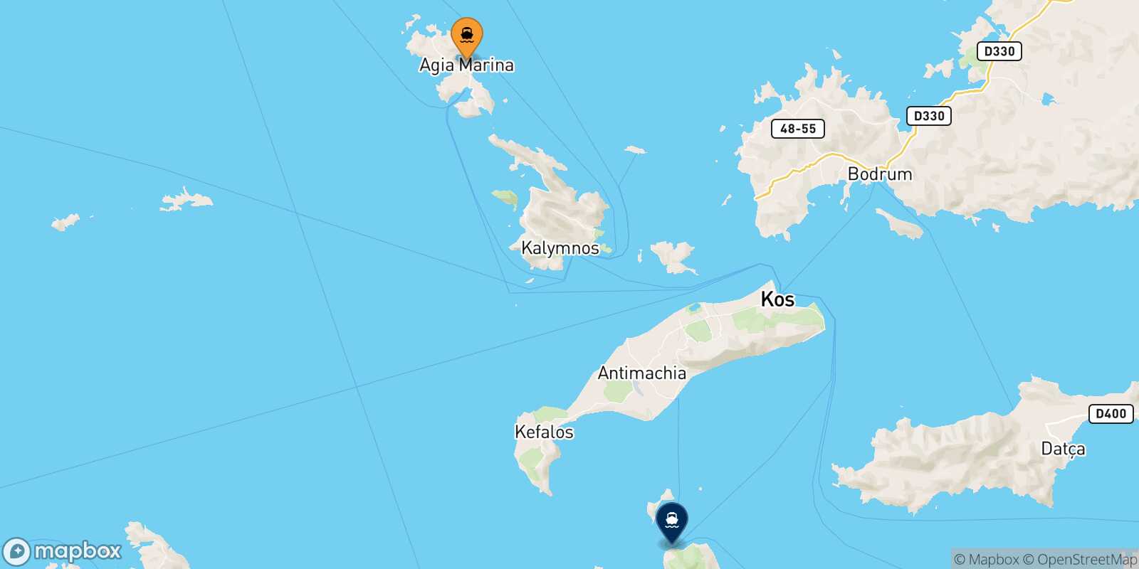 Mapa de la ruta Leros Nisyros