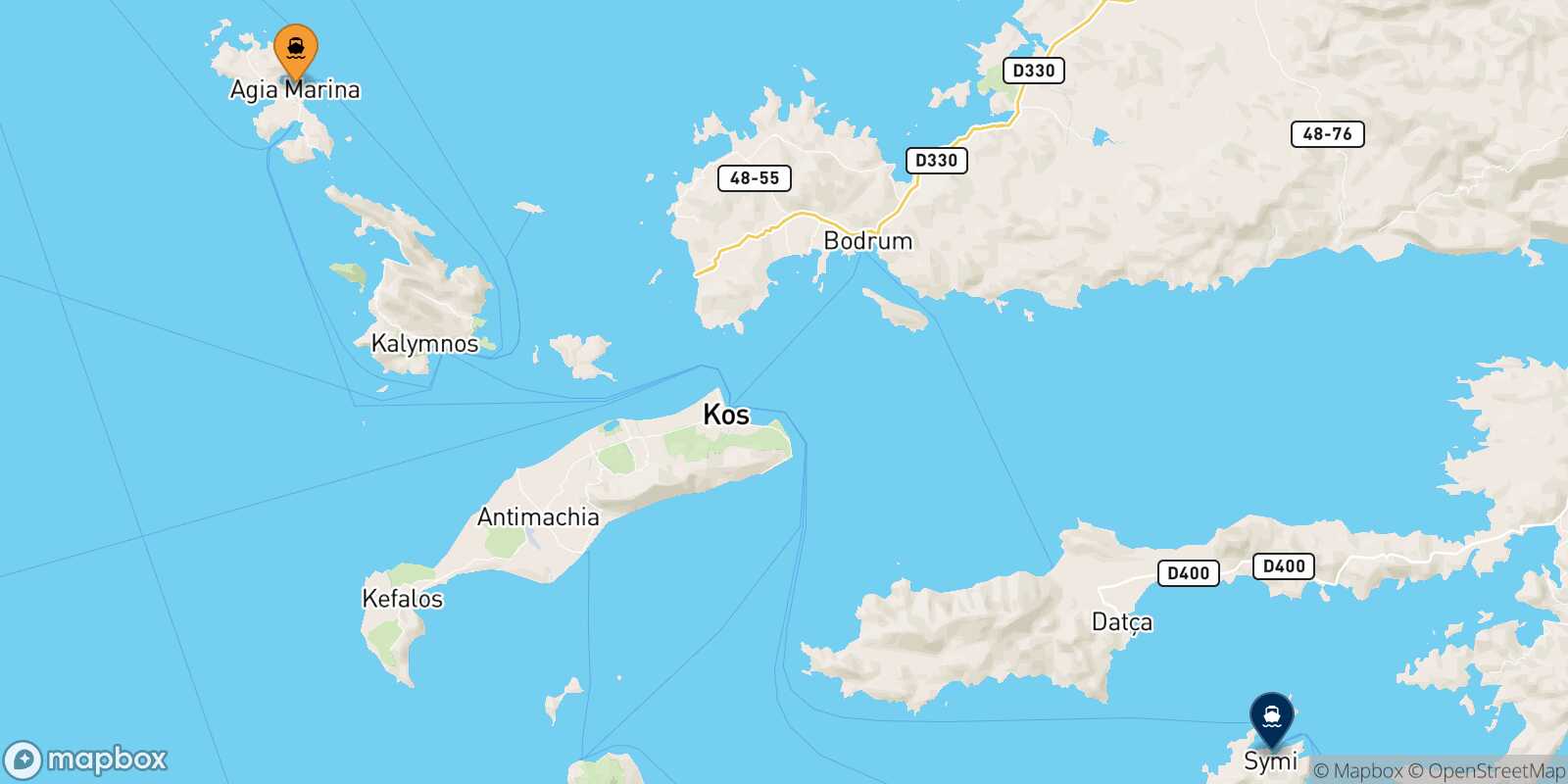 Mapa de la ruta Leros Symi