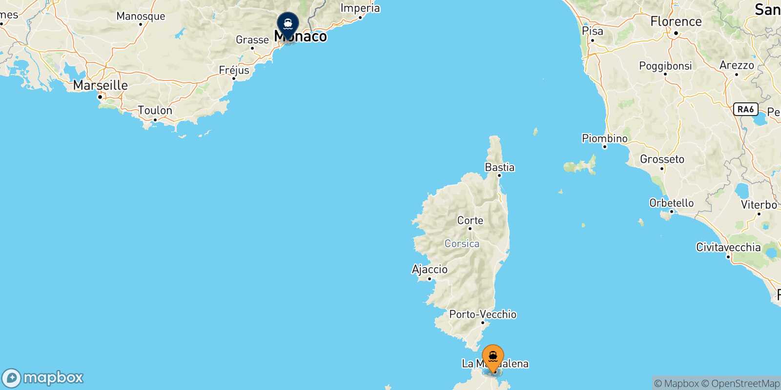 Mapa de la ruta Golfo Aranci Niza