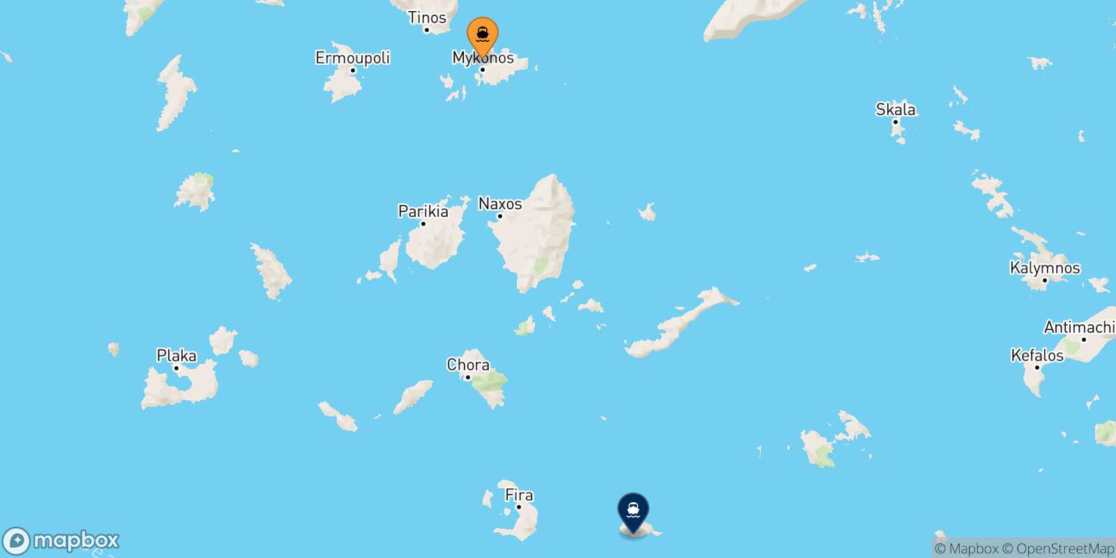 Mapa de la ruta Mykonos Anafi