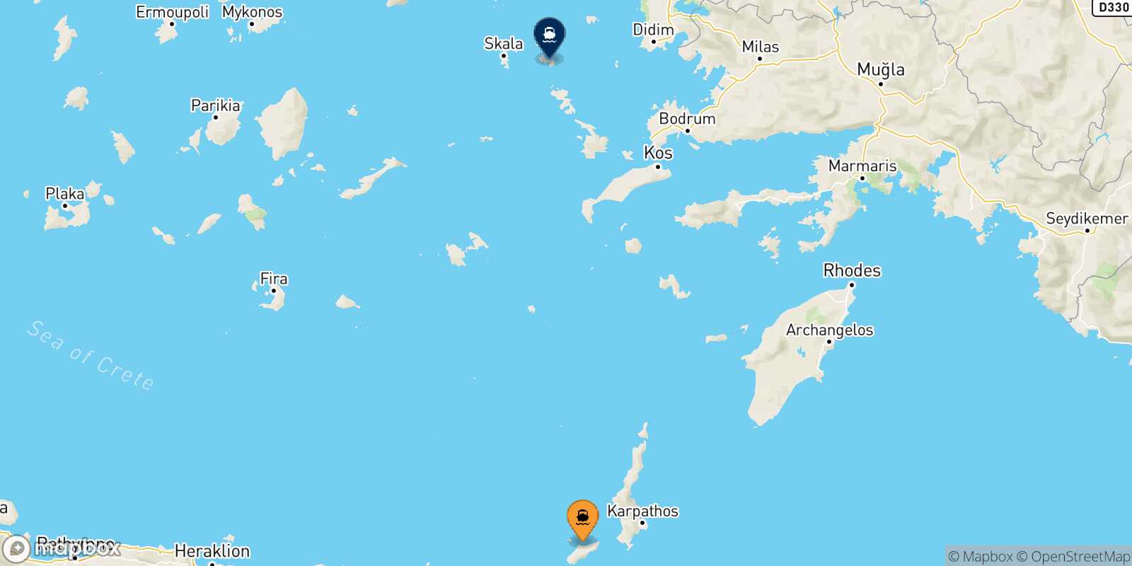 Mapa de la ruta Kasos Lipsi