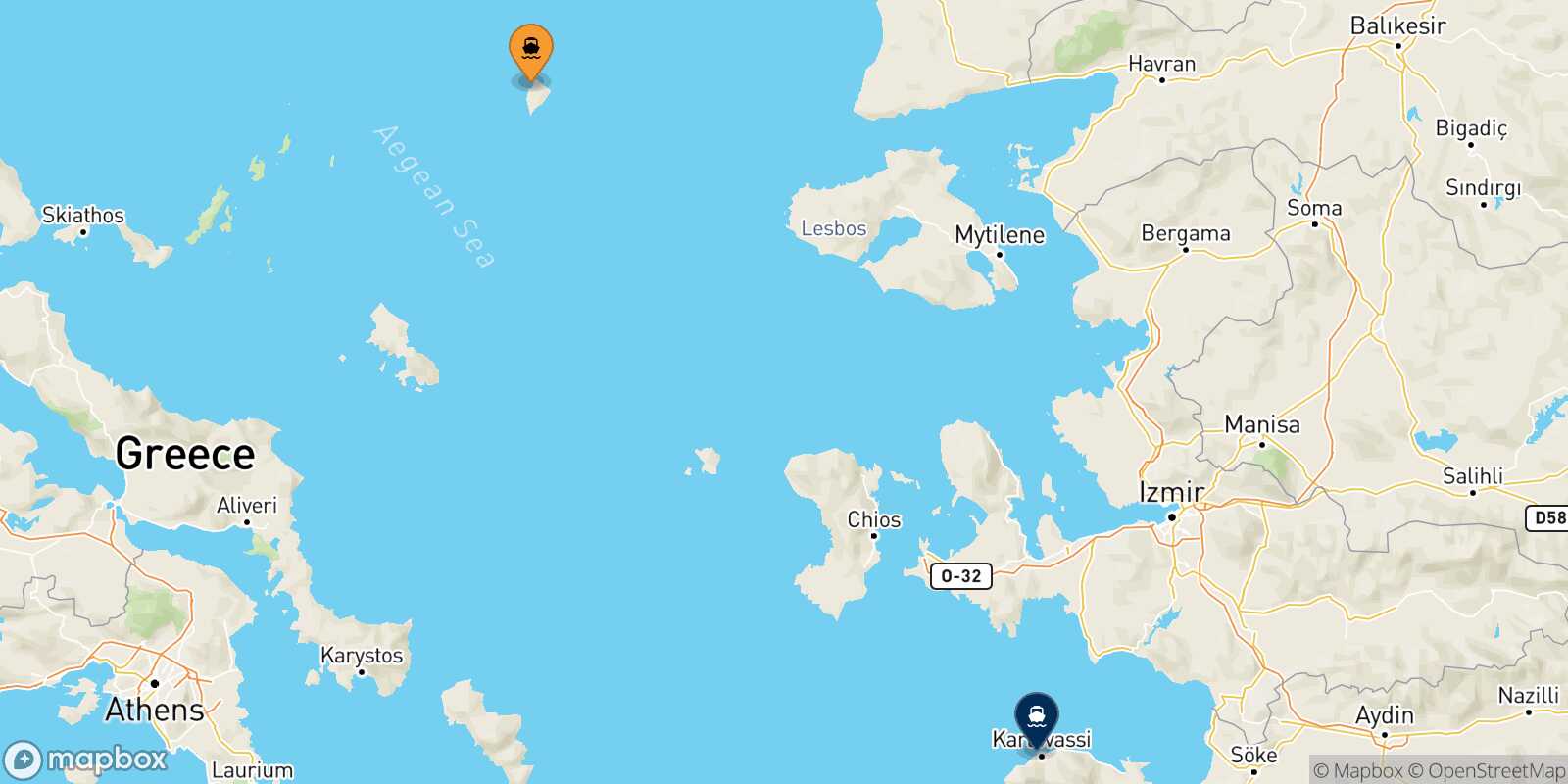 Mapa de la ruta Agios Efstratios Karlovassi (Samos)