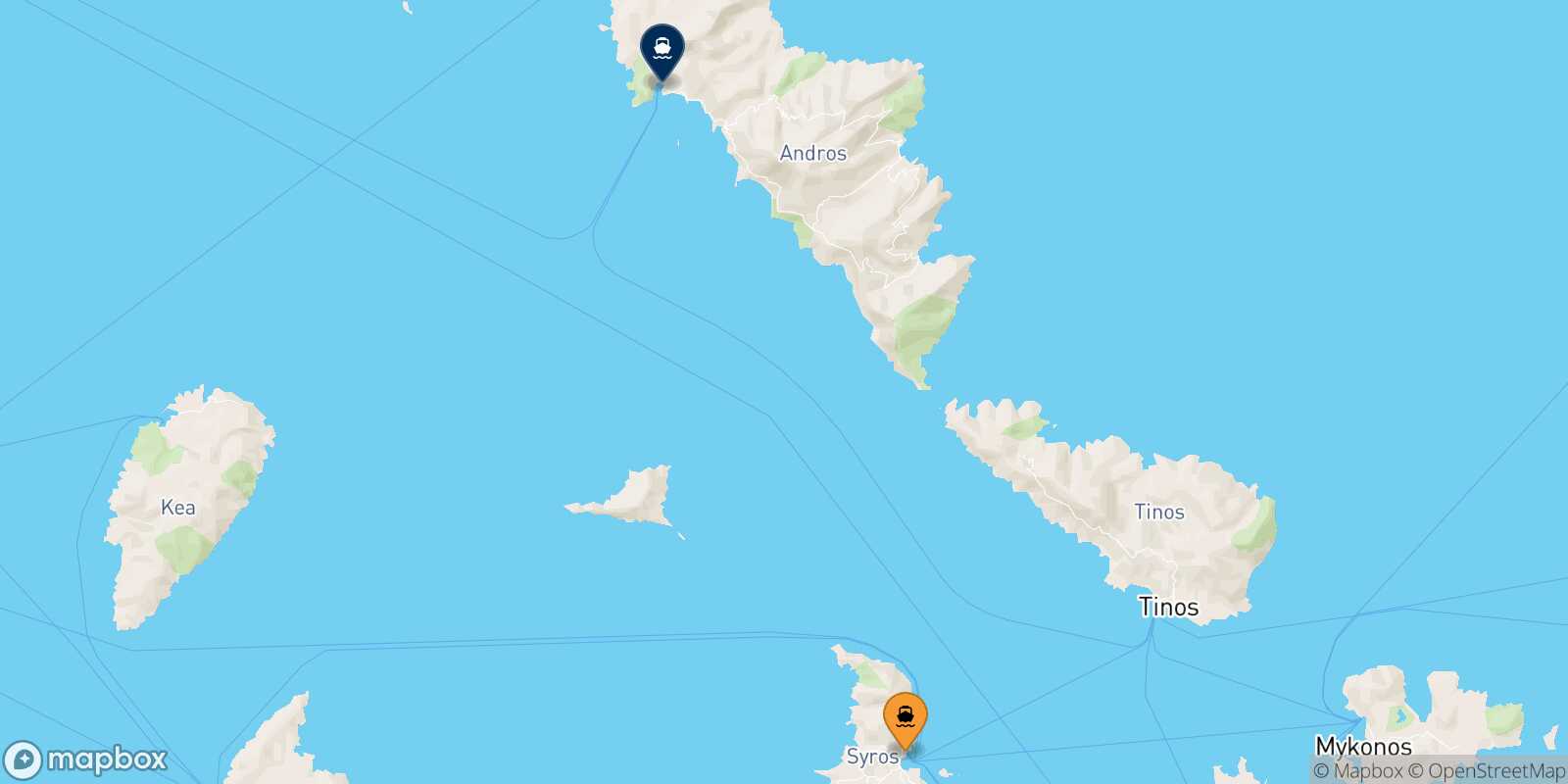 Mapa de la ruta Syros Andros