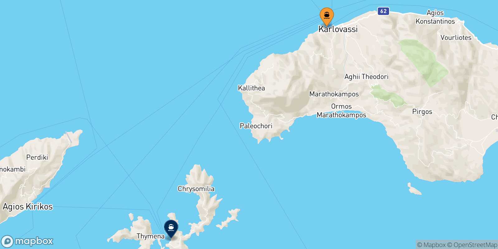 Mapa de la ruta Pythagorio (Samos) Fourni