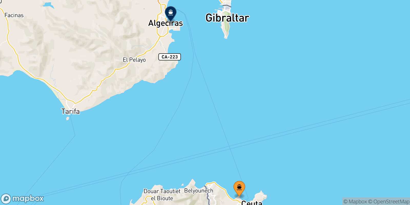 Mapa de la ruta Ceuta Algeciras