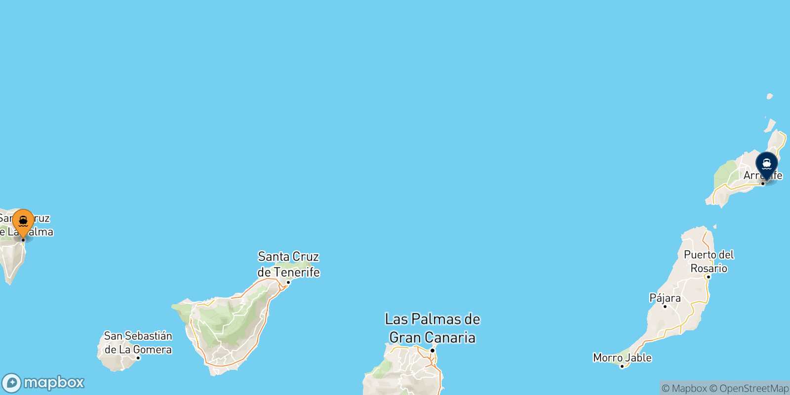 Mapa de la ruta Santa Cruz De La Palma Arrecife (Lanzarote)