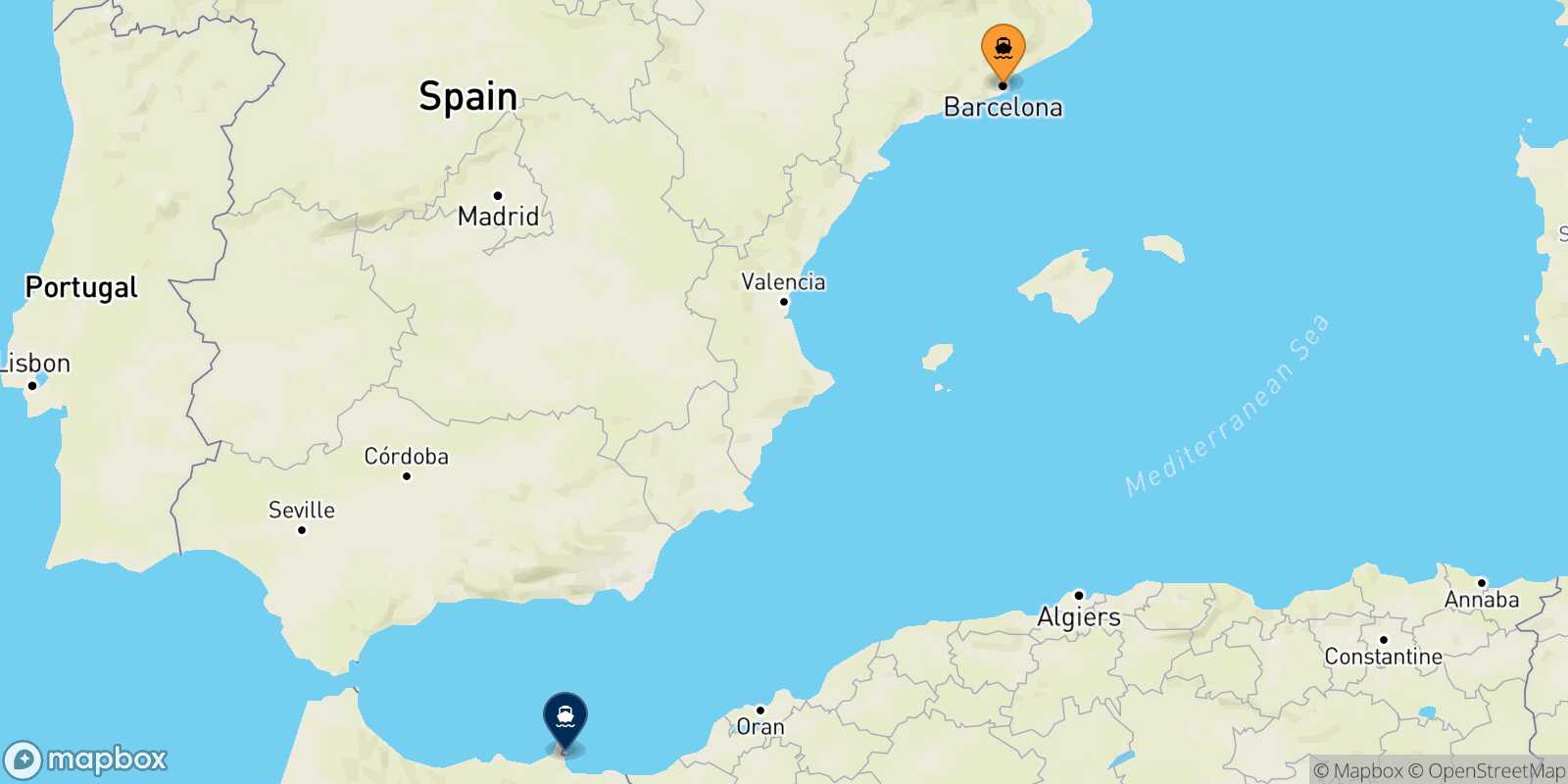 Mapa de la ruta Barcelona Nador