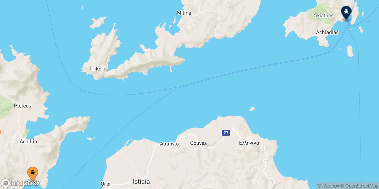 Mapa de la ruta Glyfa Skiathos
