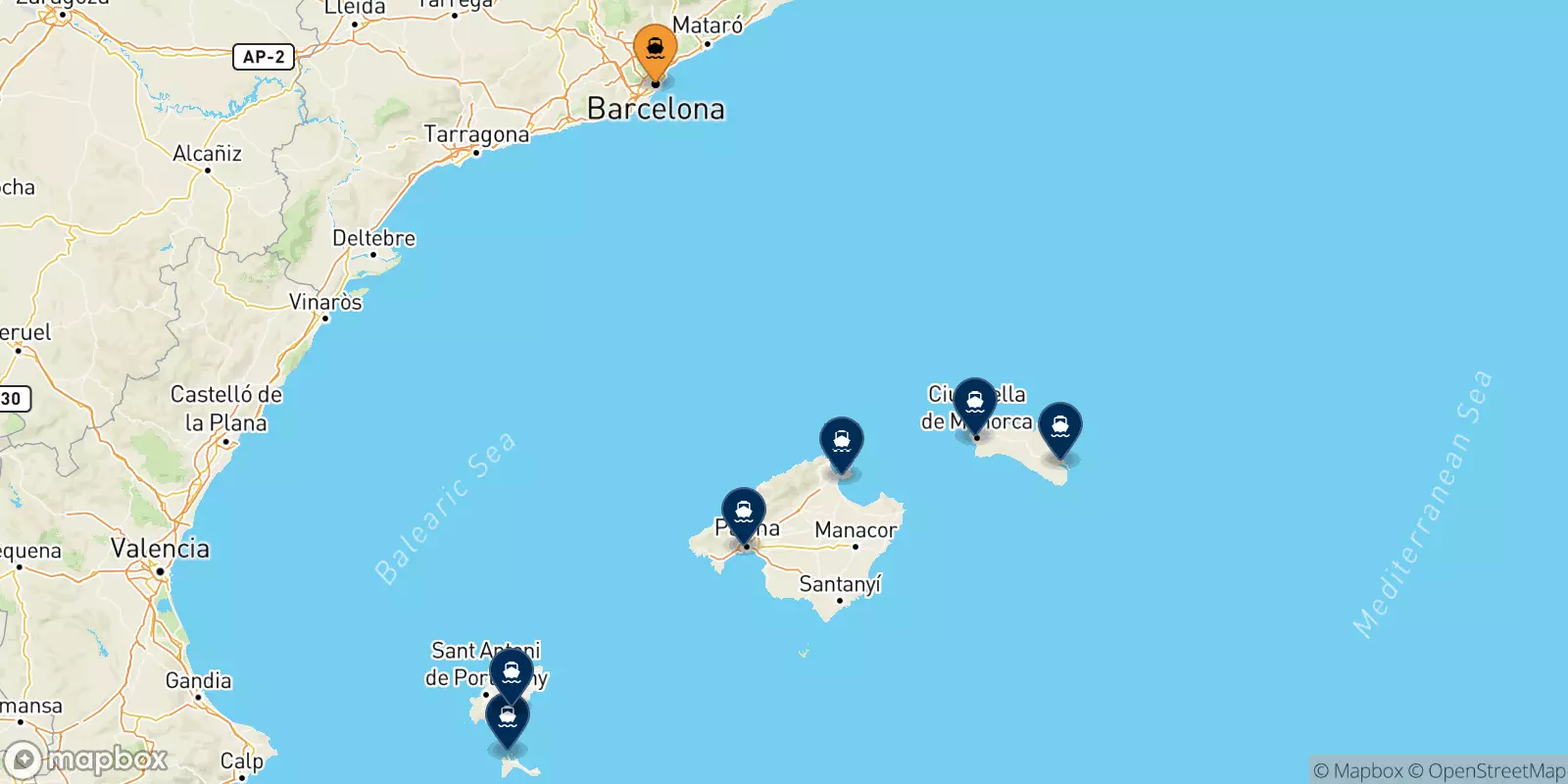 Ferries de Barcelona a España